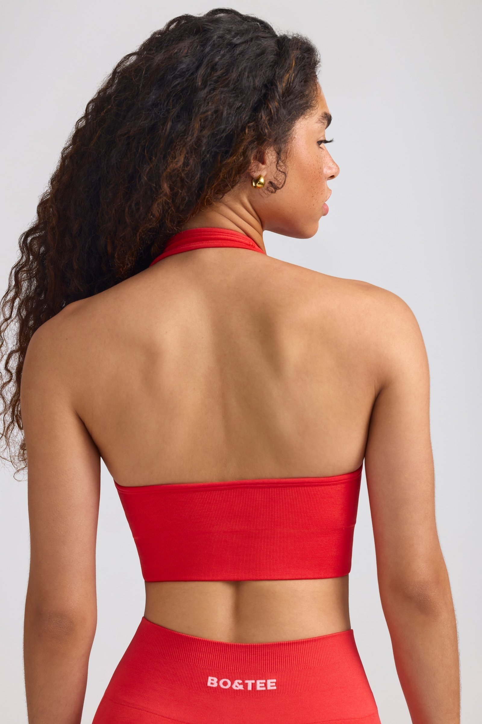 Define Luxe Halterneck Sports Bra in Poppy Red - Image 3